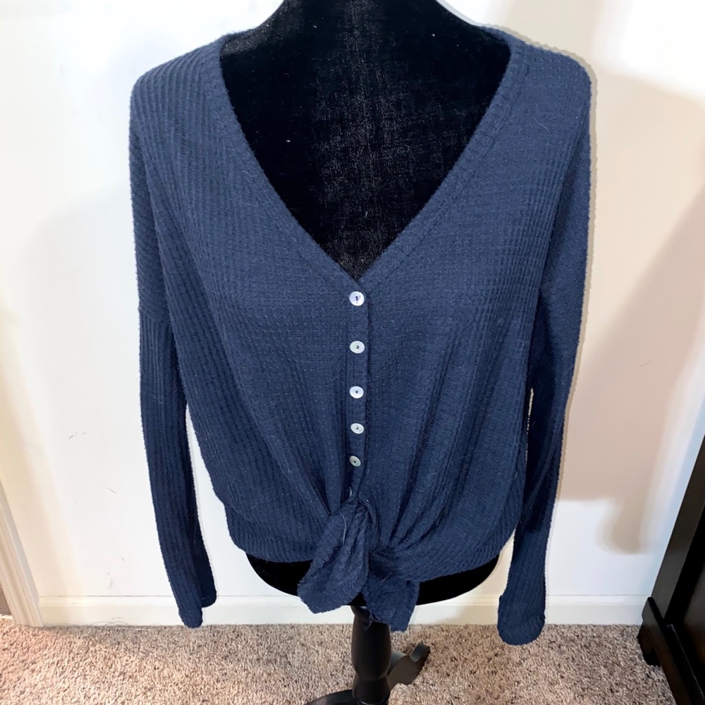 Navy Waffle top
